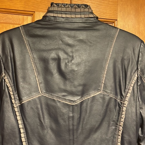 NWT Pamela McCoy Military Style Navy Blue Leather Coat. - Picture 11 of 11